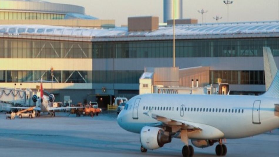 An airplane on the tarmac at Pearson International Airport