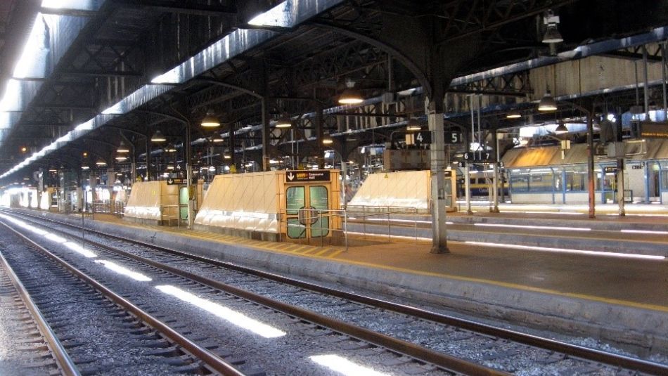 Empty train platforms at Union Station in Toronto.