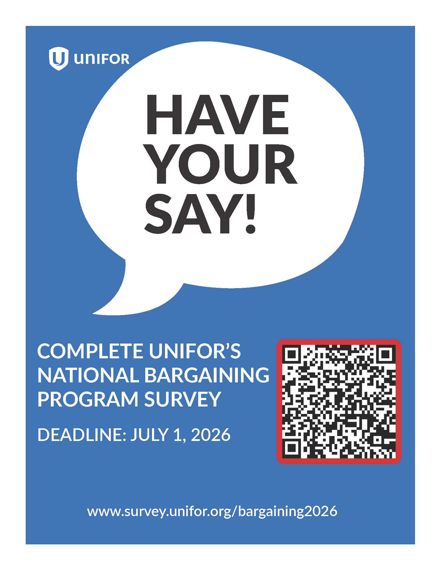 Blue poster with a Have your say! talking bubble 
