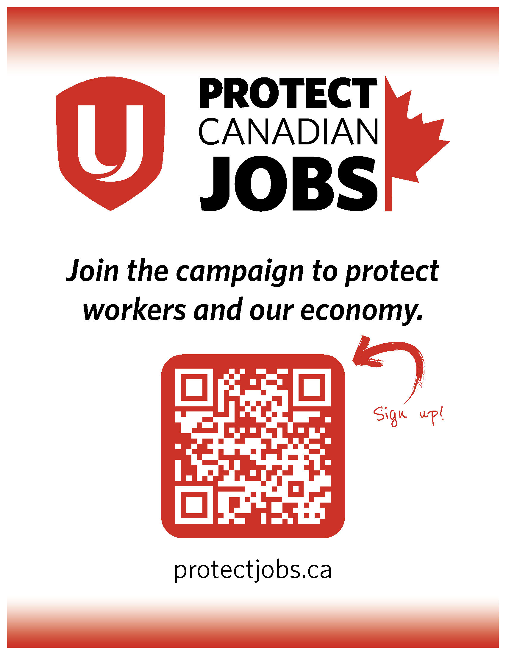 Protect Canadian Jobs Unifor logo and a QR code