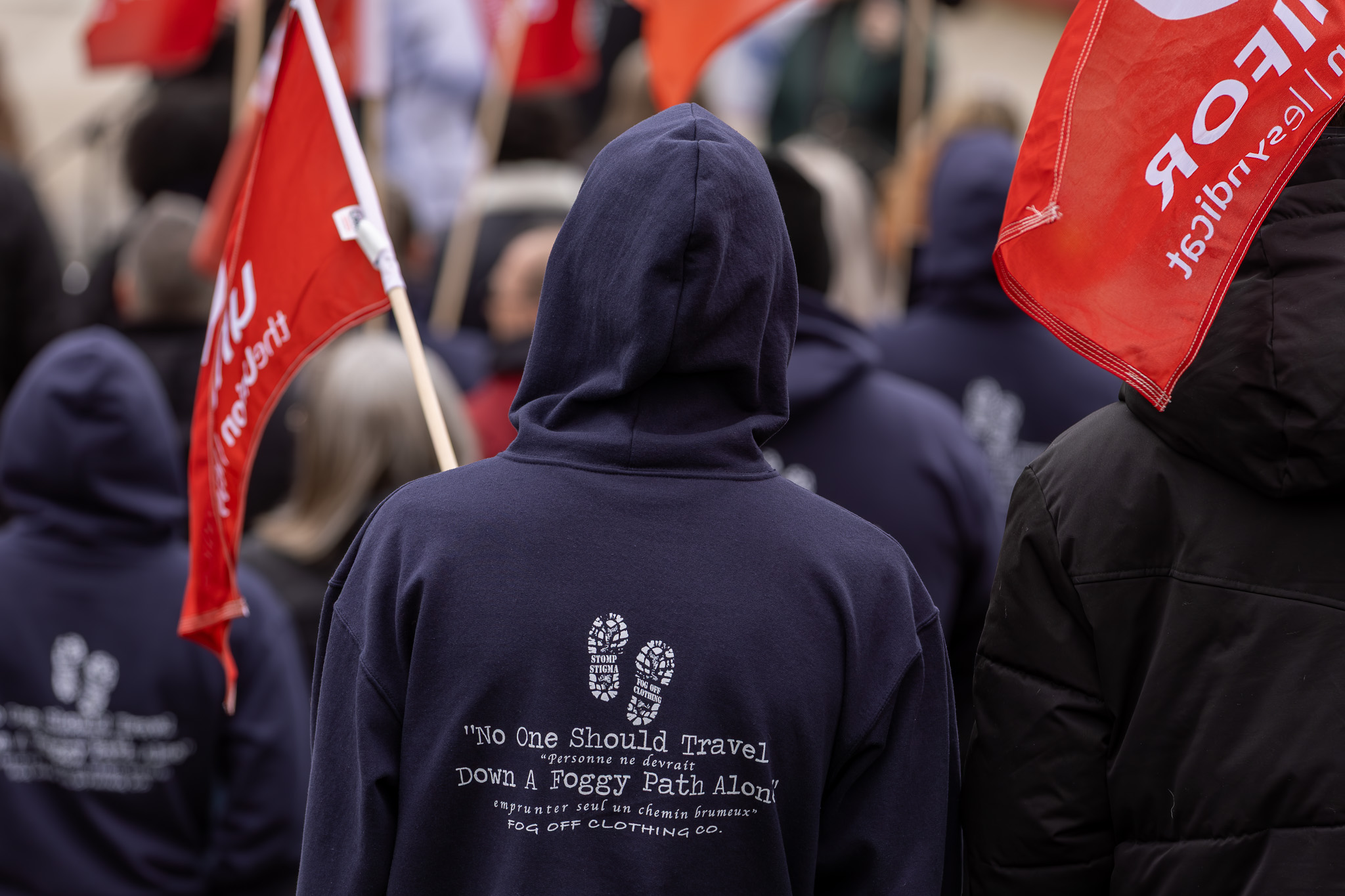 the back of a hooded sweater