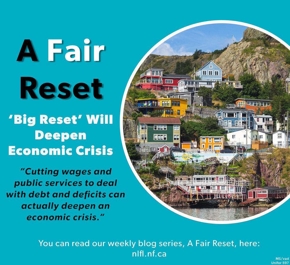 A Fair Reset with an image of a coastal Newfoundland town.