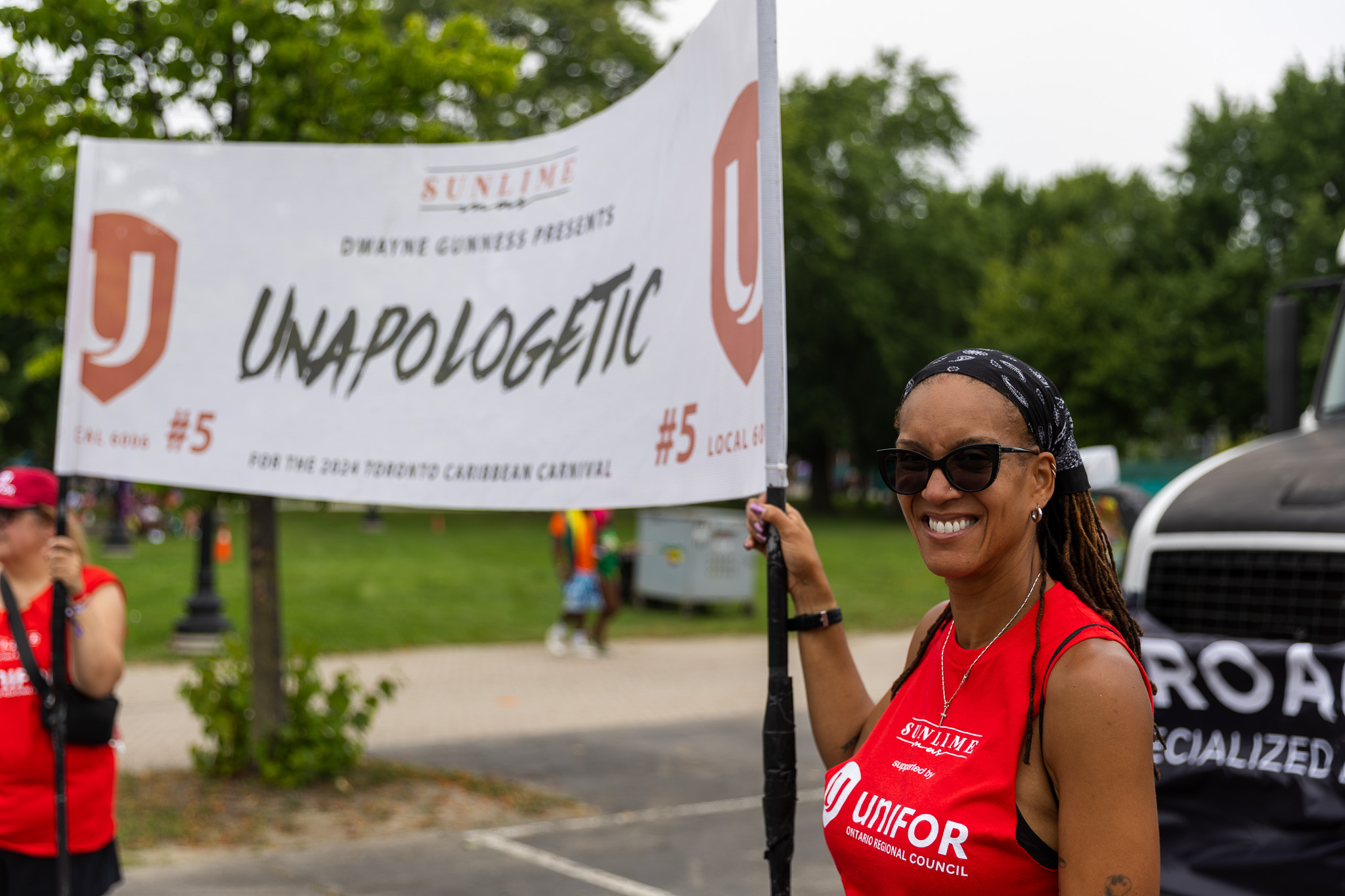 Unifor member holding a sign