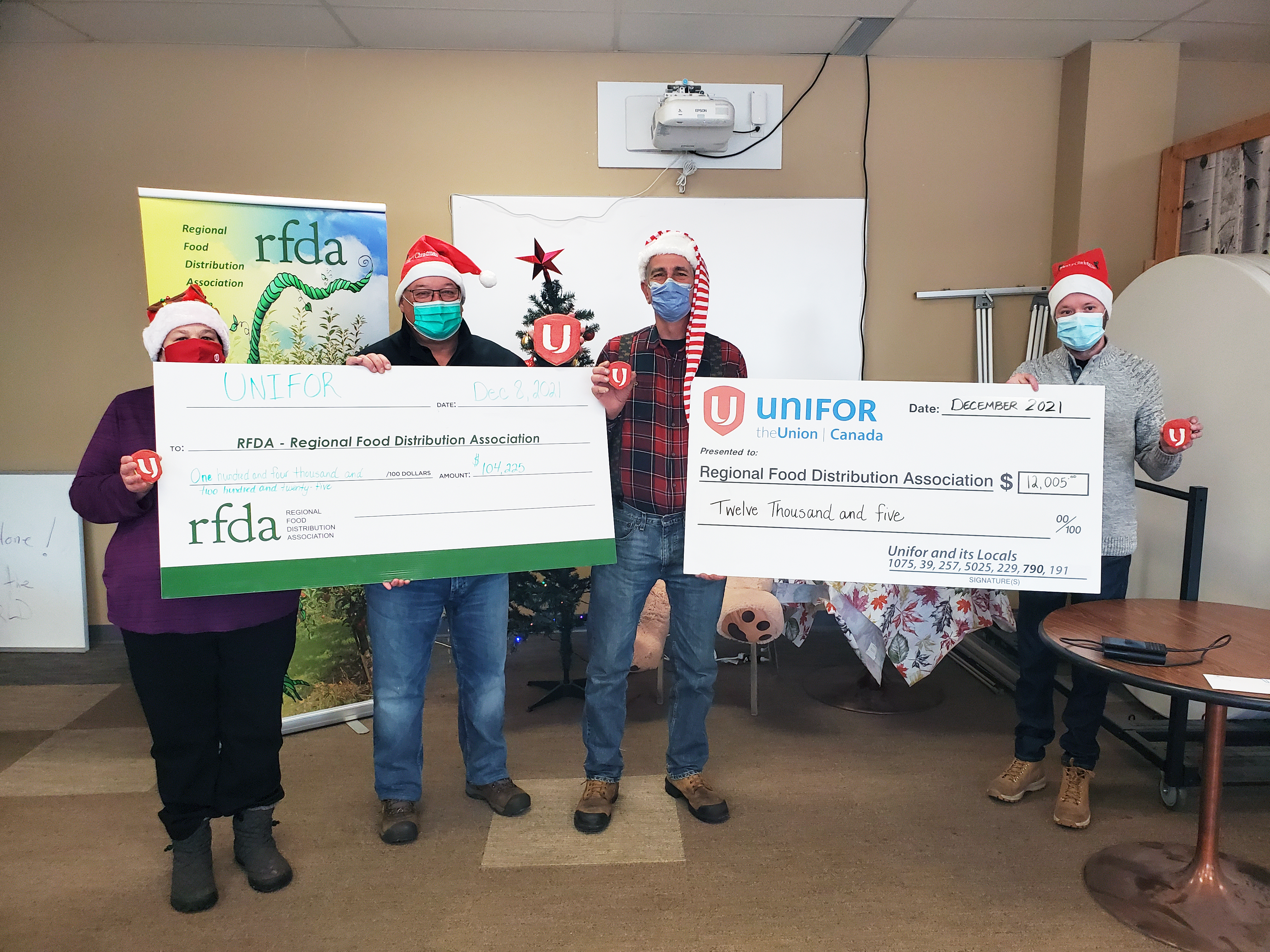 Food bank donations being presented.