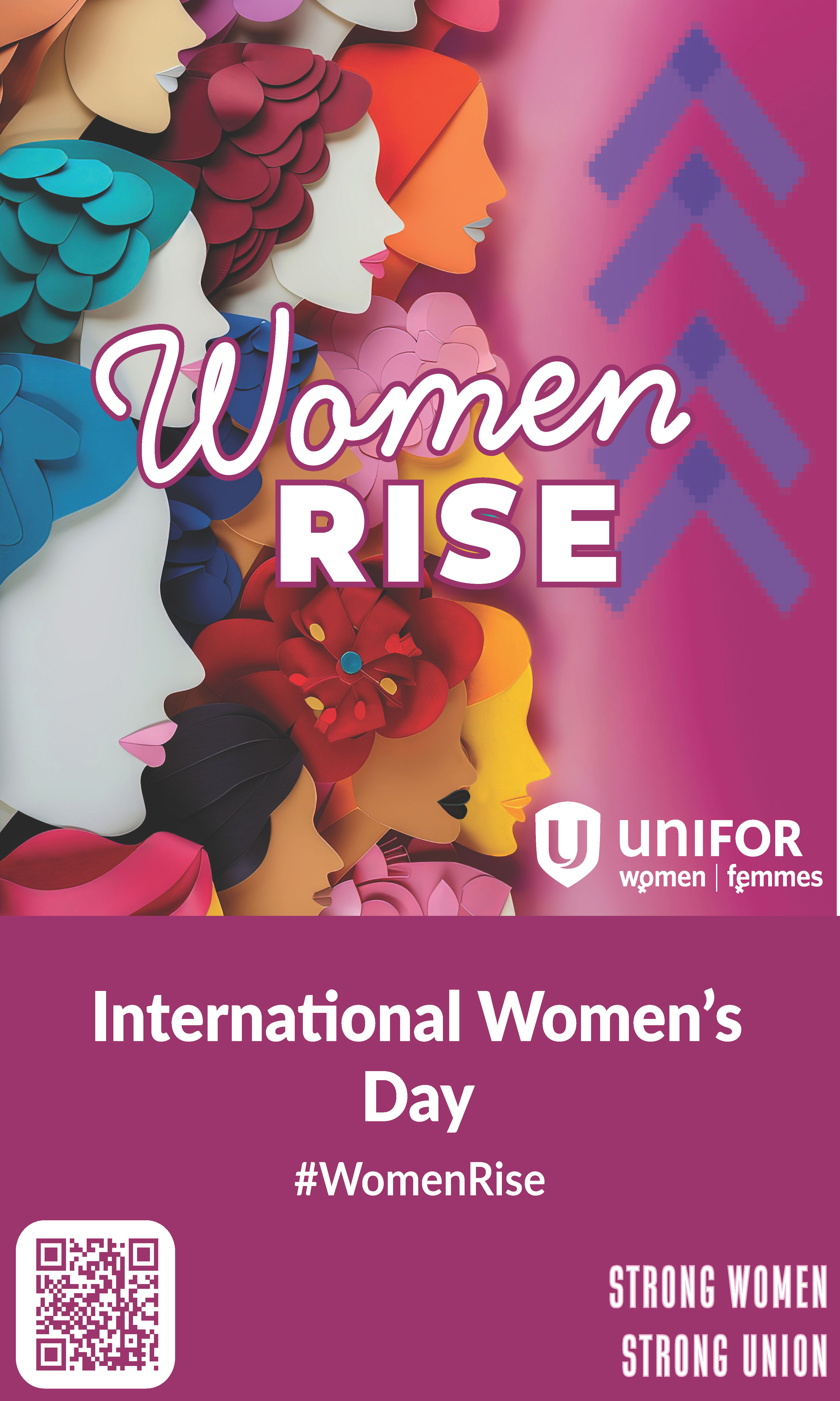 Artistic profiles of women's silhouette's, Women Rise, arrows point up