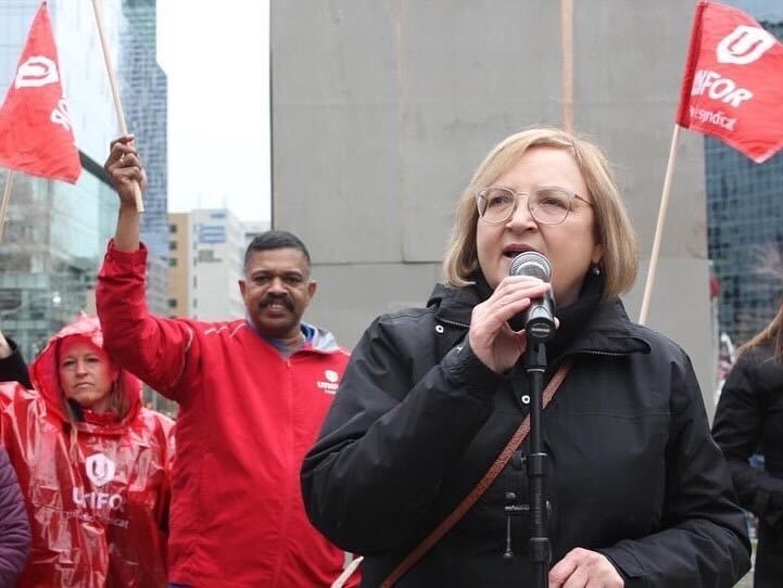 Unifor National Secretary-Treasurer Lana Payne speaks at May Day rally in Toronto.