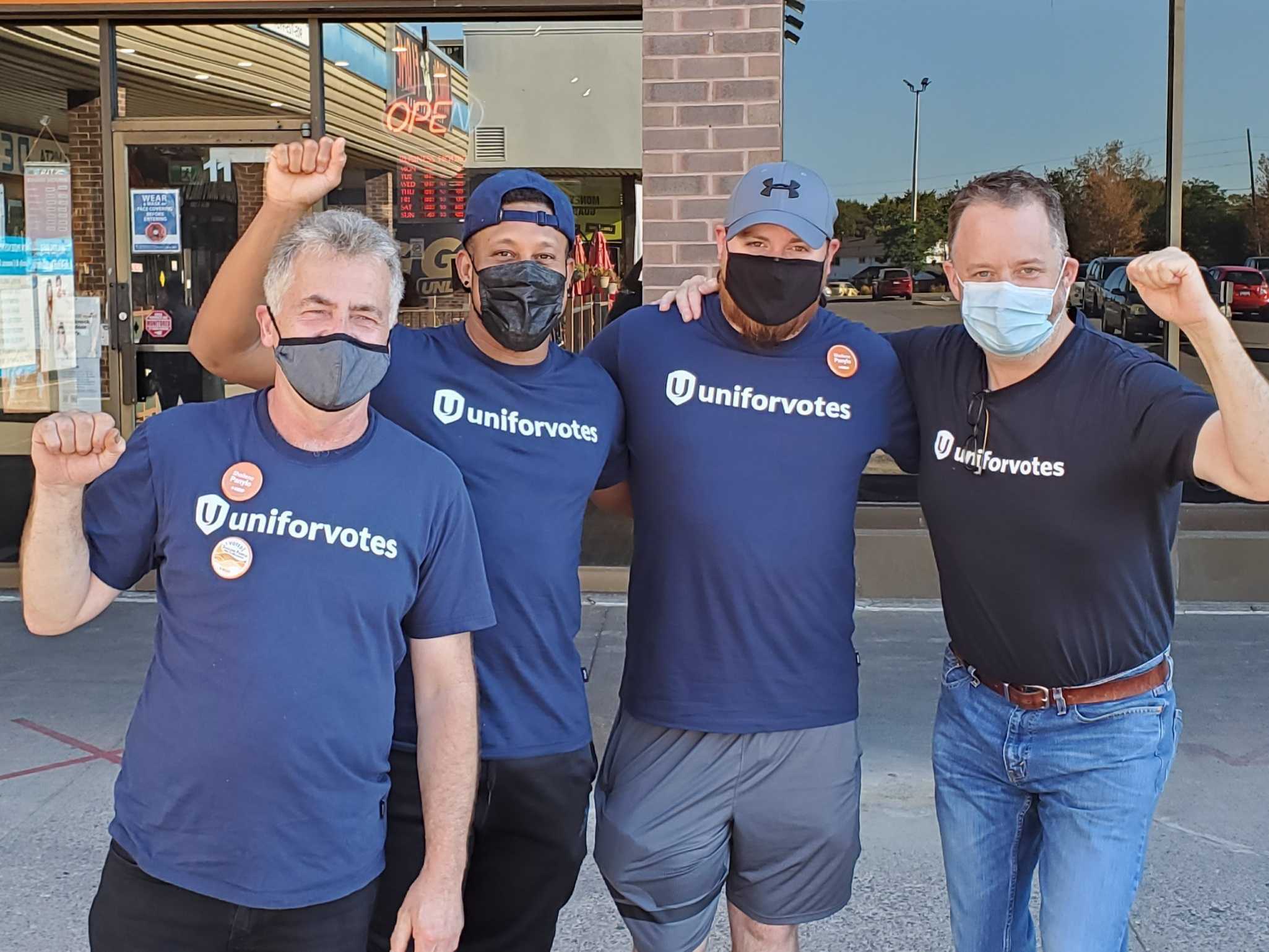 people wearing Unifor votes t-shirts