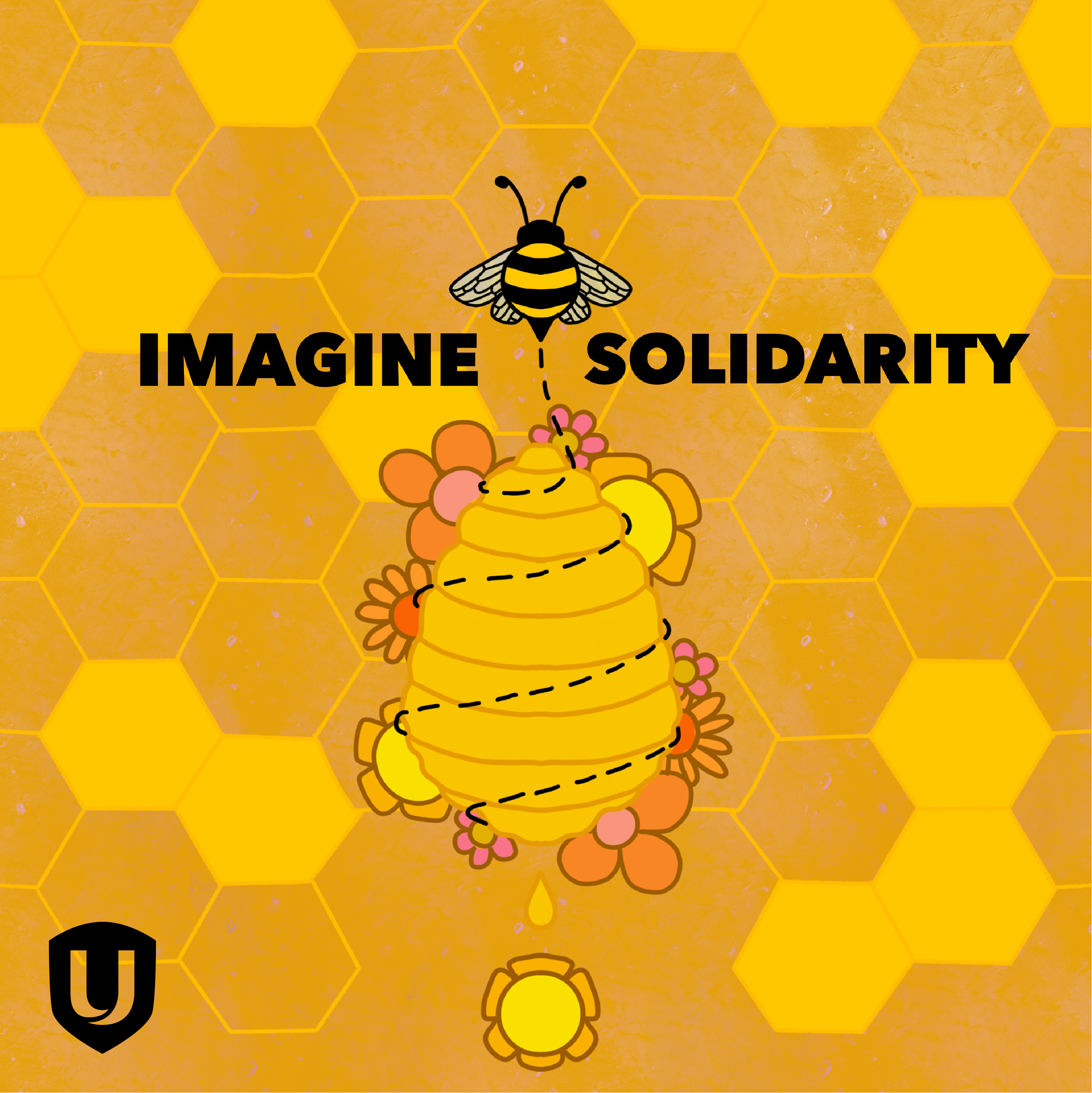 Imagine solidarity a bee pulling a hive background is a honeycomb
