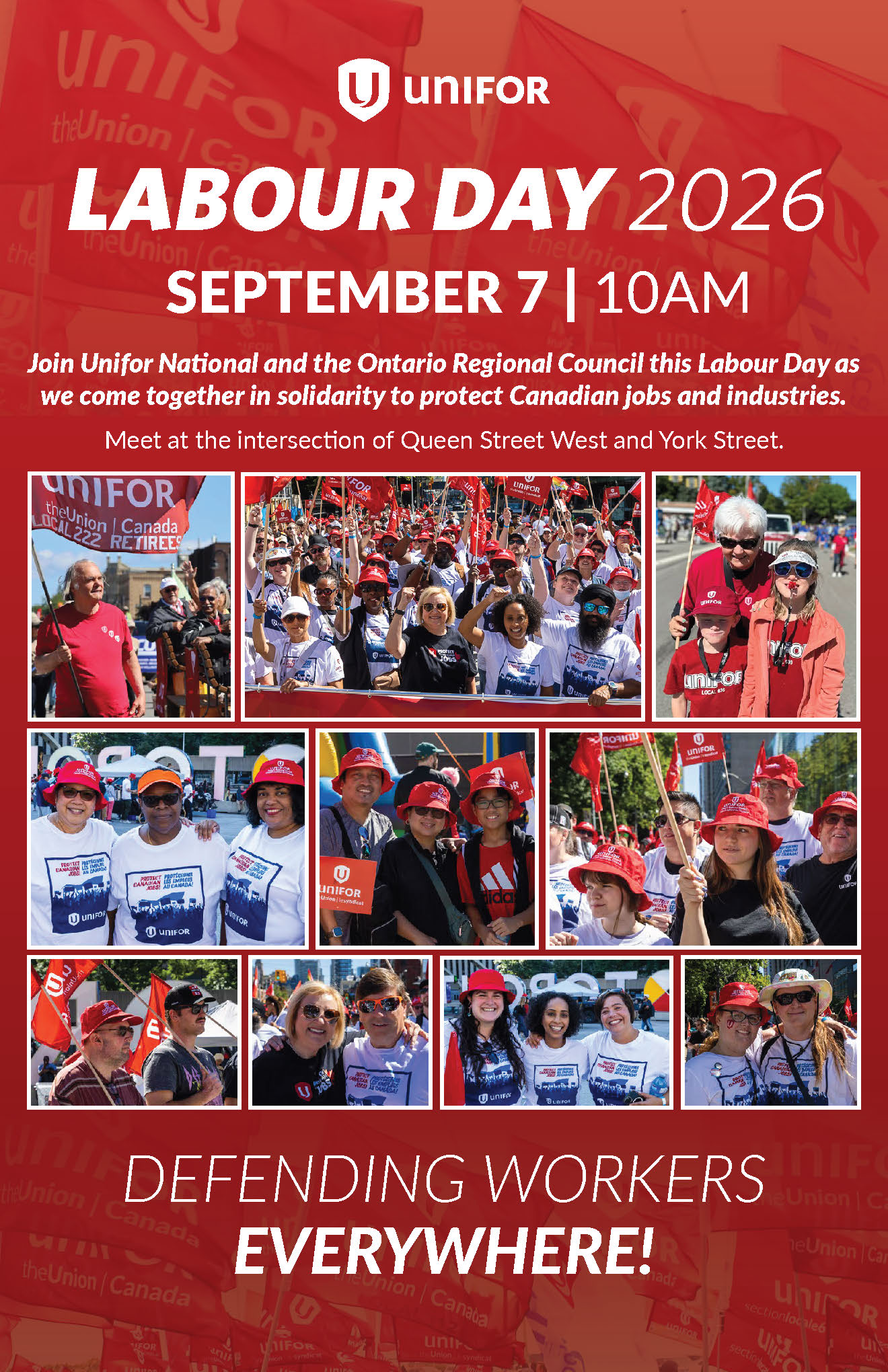 A collage of worker and rally images