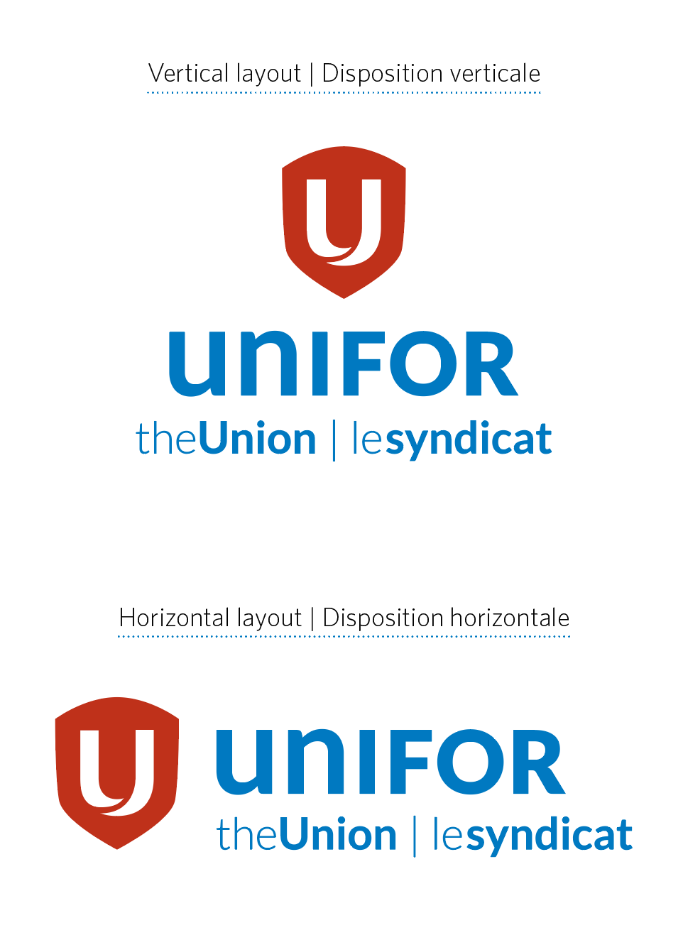 Unifor logos in vertical and horizontal orientations
