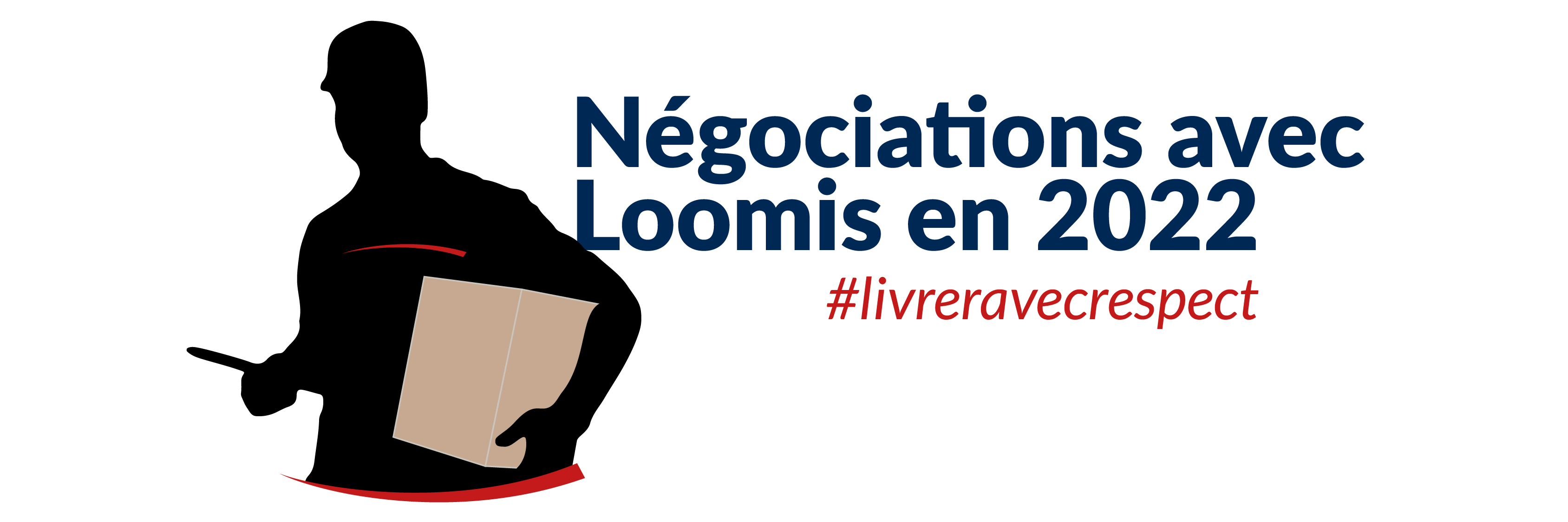 Silhouette figure in holding a brown box beside the words Negotiations avec Loomis en 2022