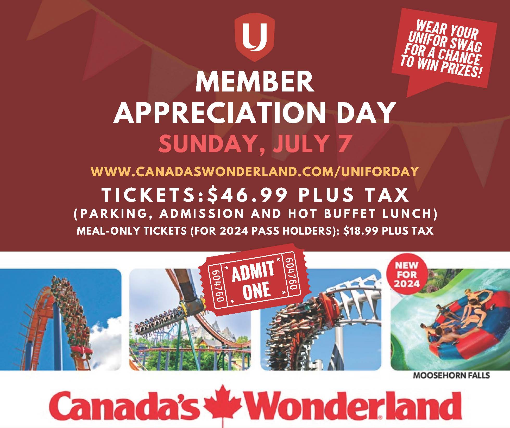 Graphic for Unifor appriciation day at Canada's Wonderland