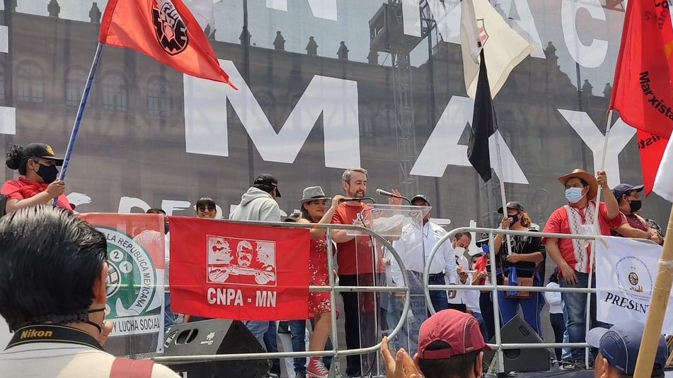Western Regional Director Gavin McGarrigle speaks at a May Day rally in Mexico City.