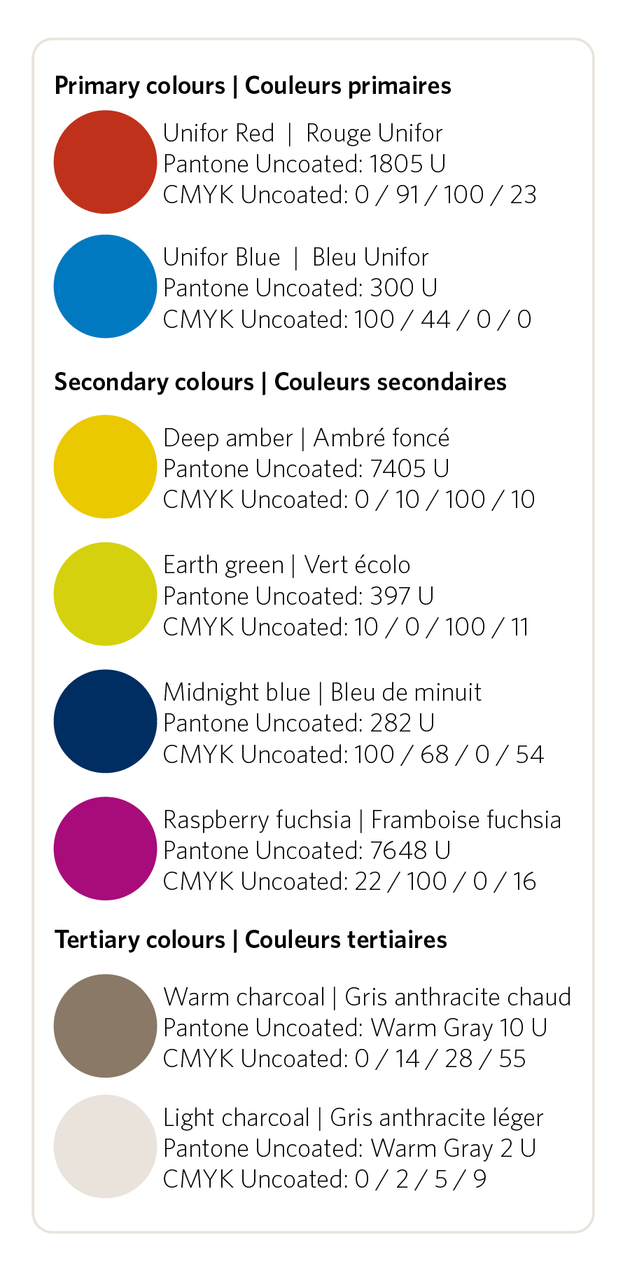 List of print colours in the Unifor identity