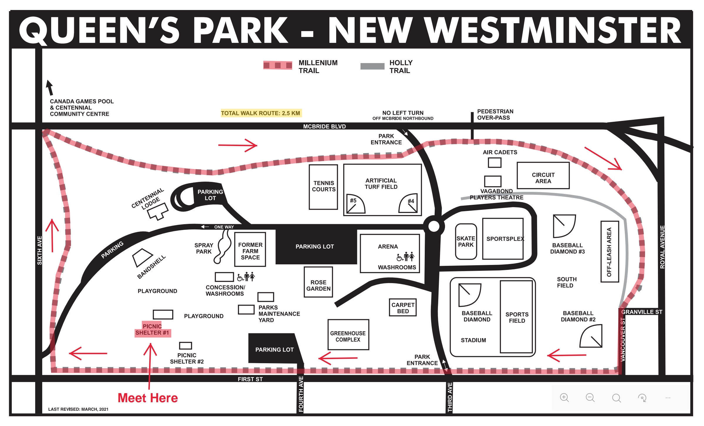 A map of Queen's Park outlining the path of the charity walk.