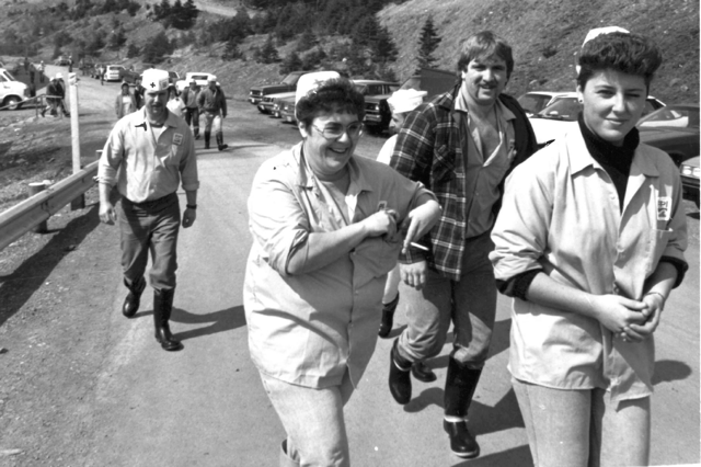 women walking a picket line