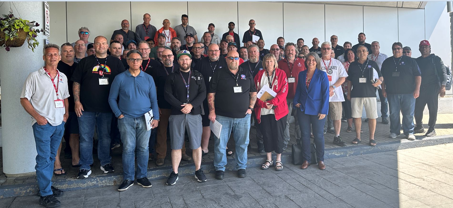 A large group photo indoors