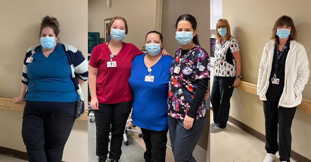 Unifor Local 302 long-term care members wearing masks at work in Sarnia, Ontario.