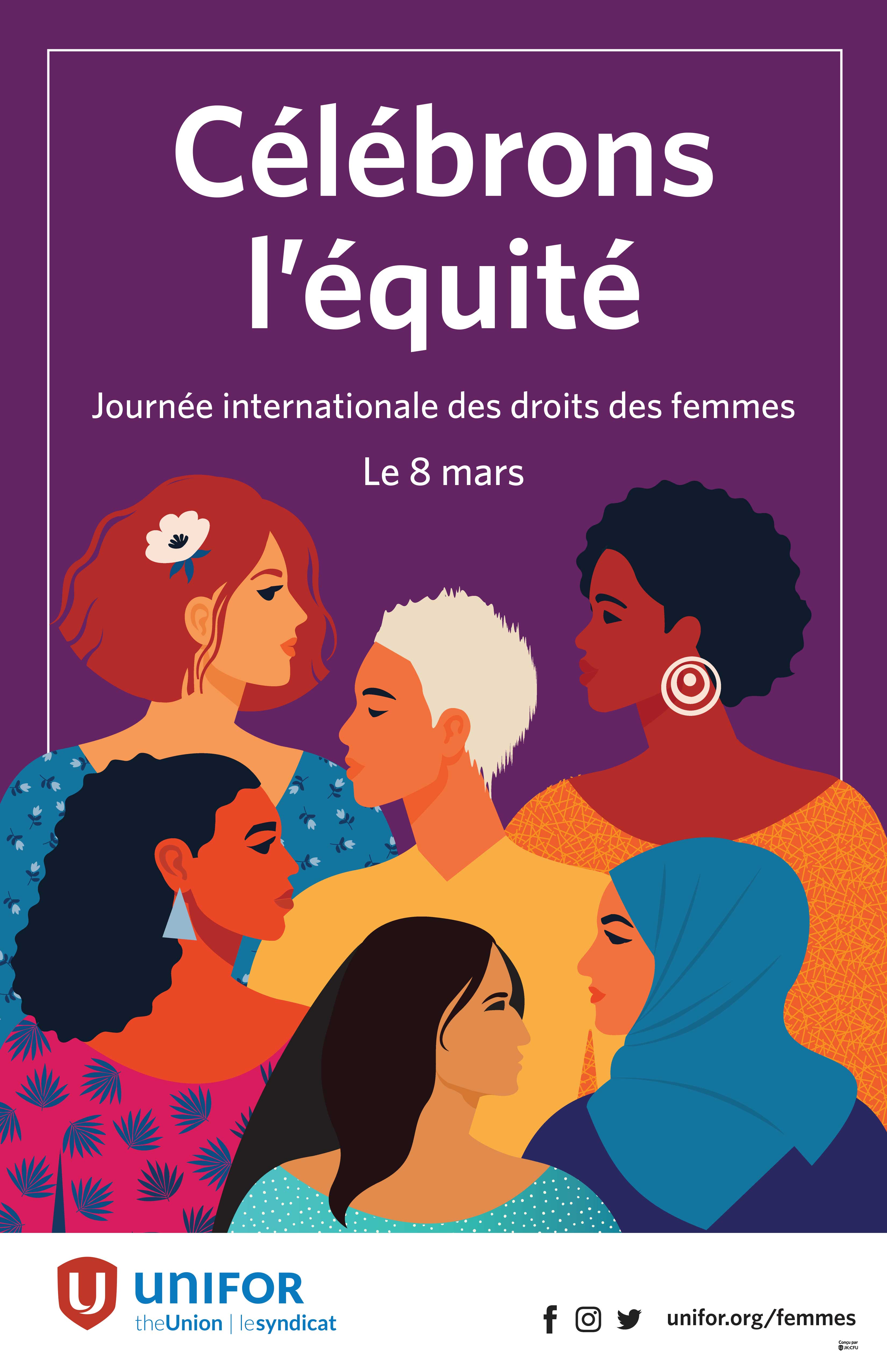 Embrasser l'équité Journée internationale de la femme : illustrations d'un groupe de femmes diverses