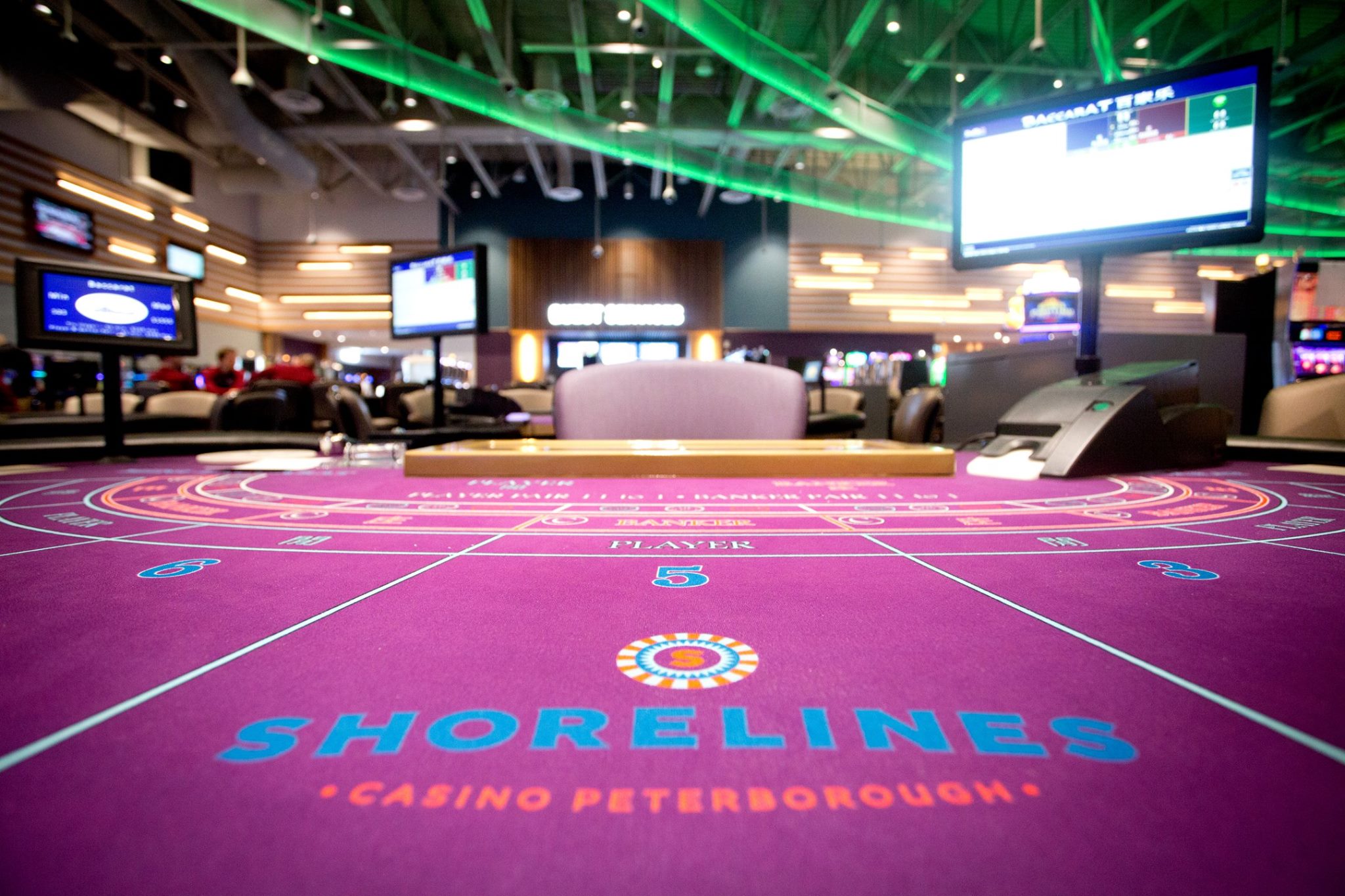 Gaming table surface with Shorelines Casino Peterborough branding