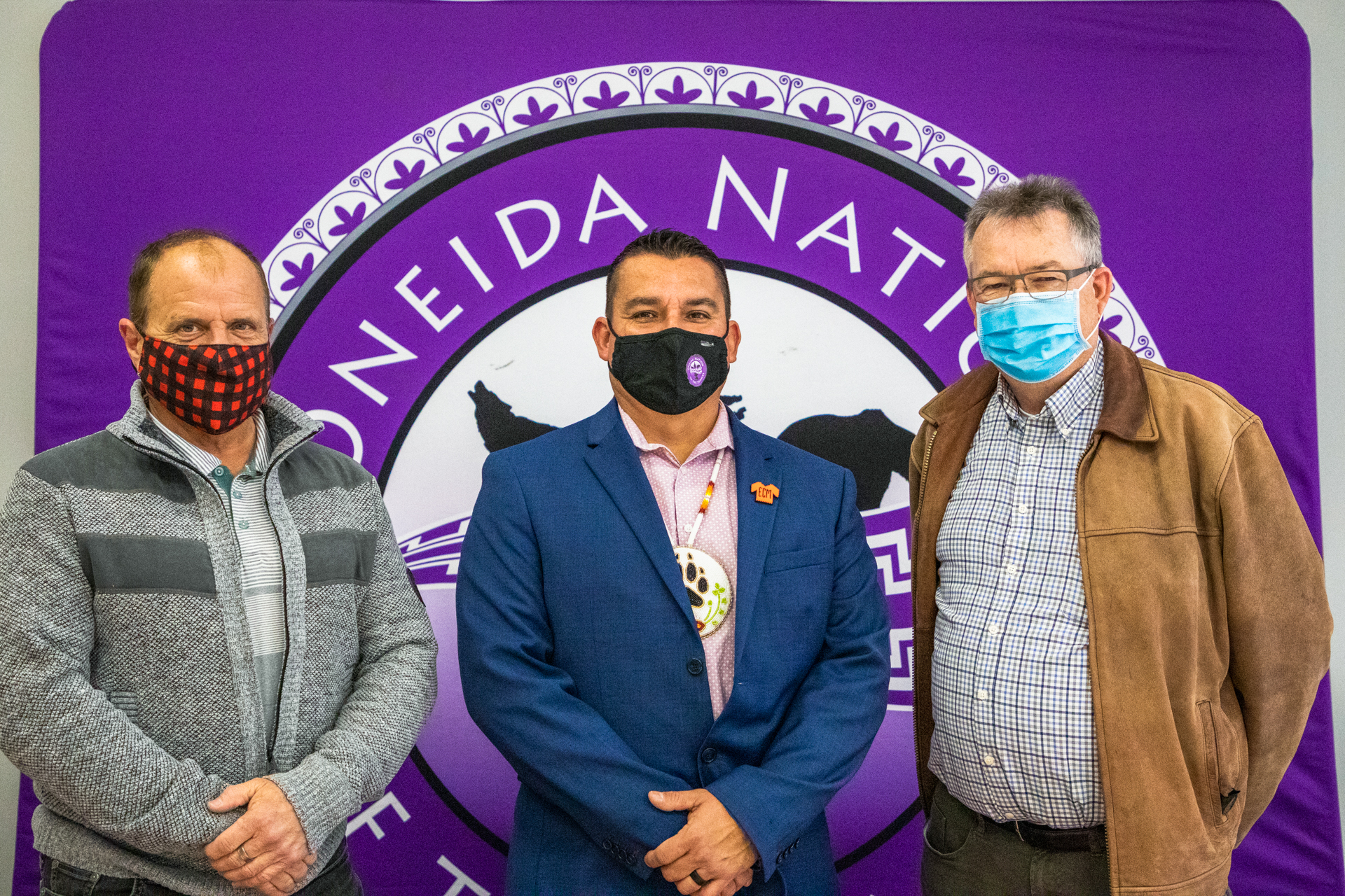 Brian Chapman, Local 27 President Local; Chief Adrian Chrisjohn, Oneida Nation of the Thames; Jim Wilkes Local 27 Financial Secretary