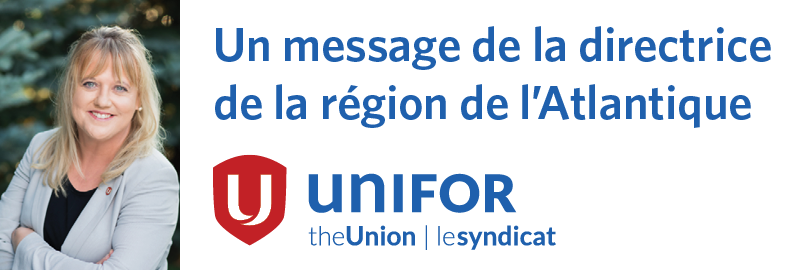 Un photo de Linda MacNeil avec le texte : "Un message de la directirce de la région de l'Atlantique."