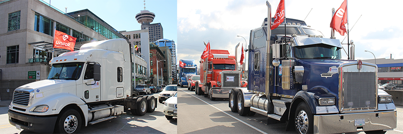 Collage of photos of trucks
