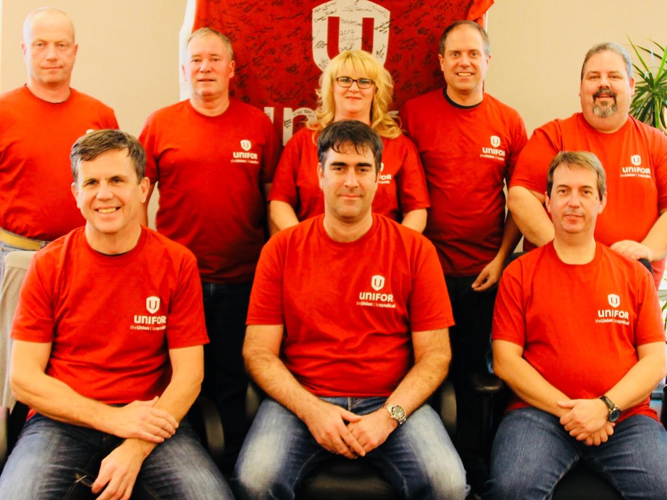 The Unifor Atlantic Communications Locals bargaining committee in matching t-shirts.