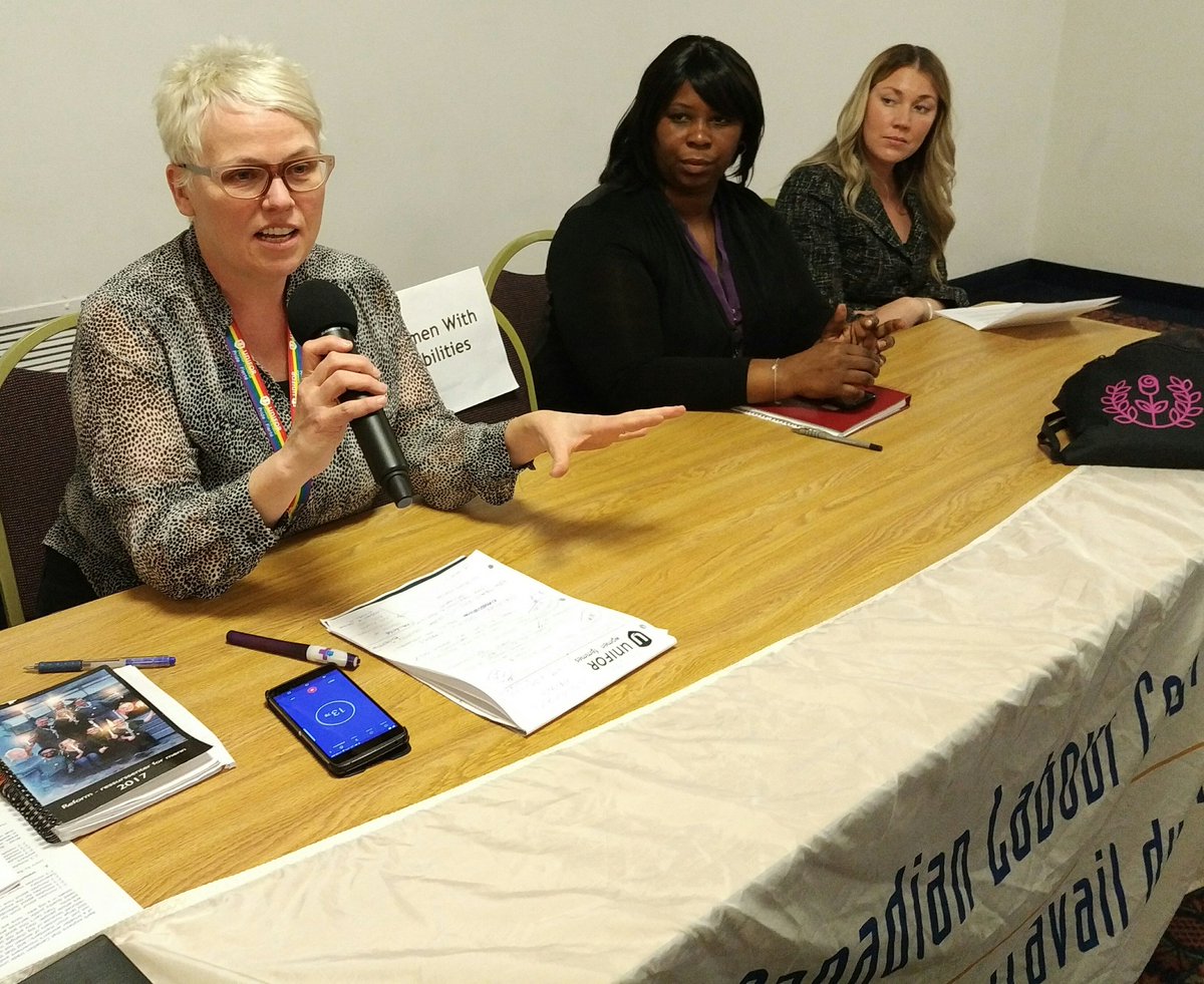 Unifor Womens Director Lisa Kelly presenting on a panel at UNCSW61
