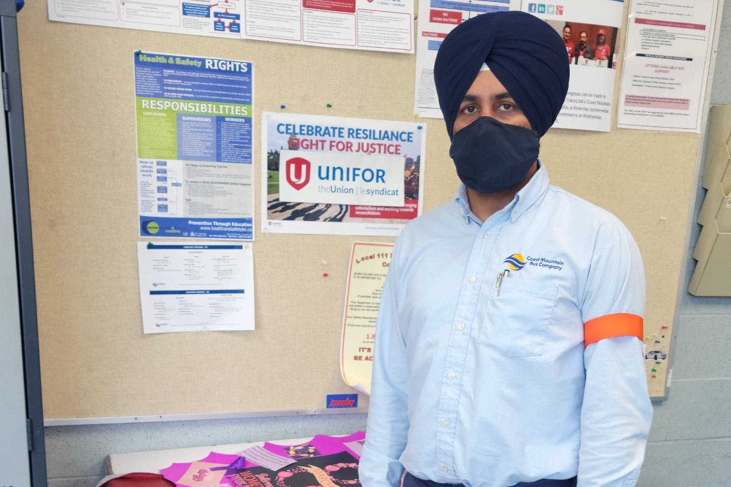Vancouver bus drivers wore orange armbands.