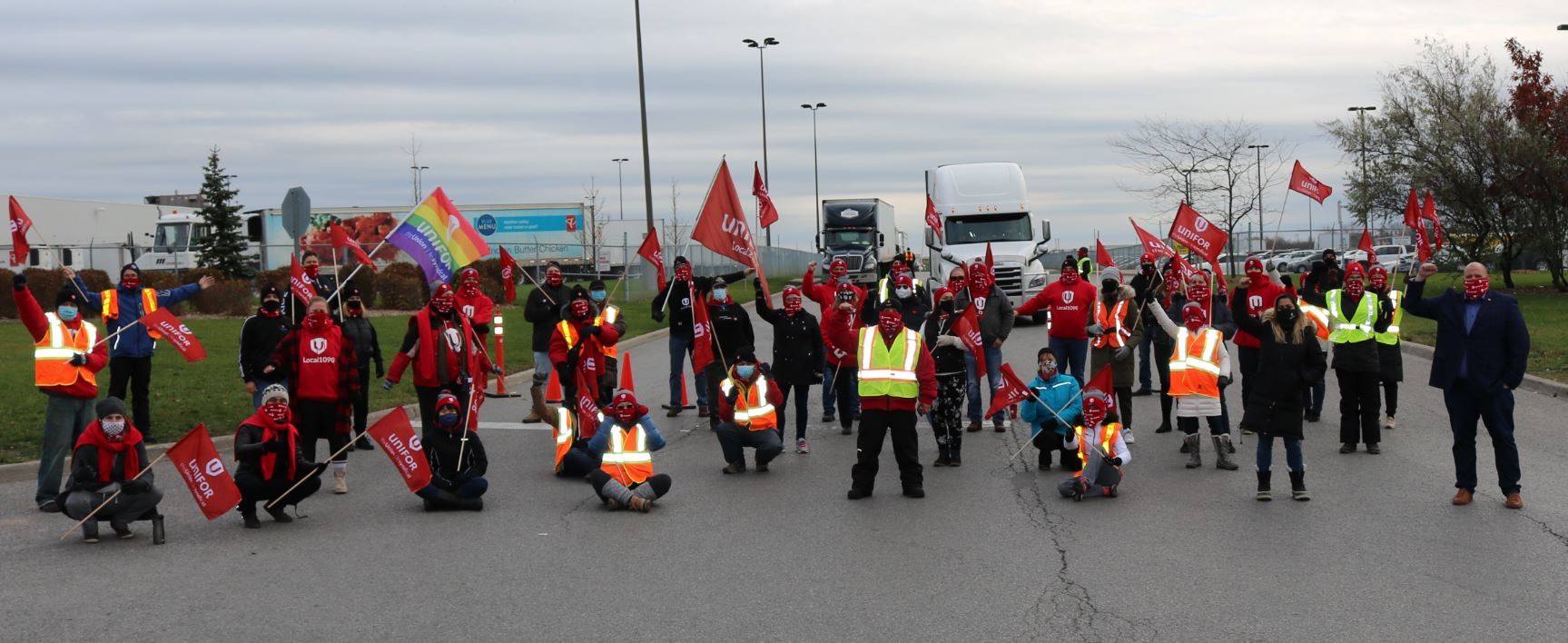 School bus picket line in Ajax Ontario