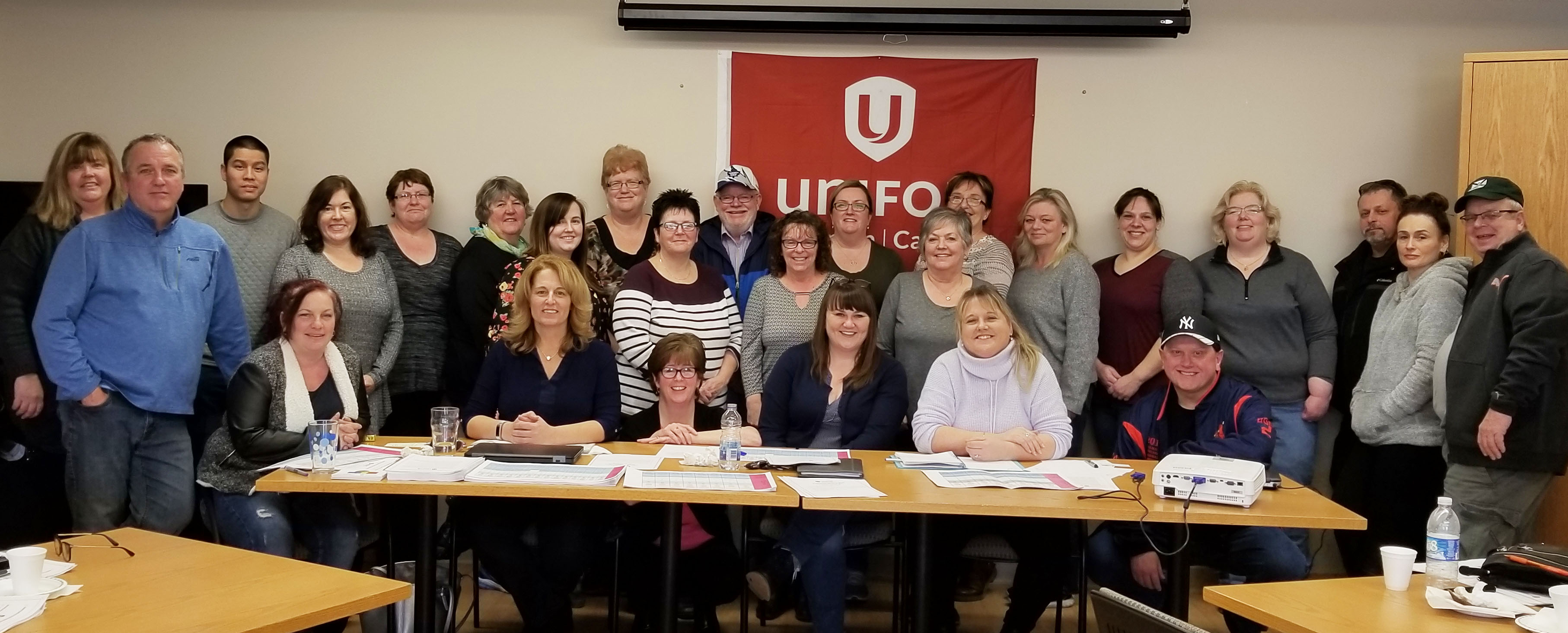 Katha Fortier and Linda MacNeil with Unifor members representing Nova Scotia health care workers.
