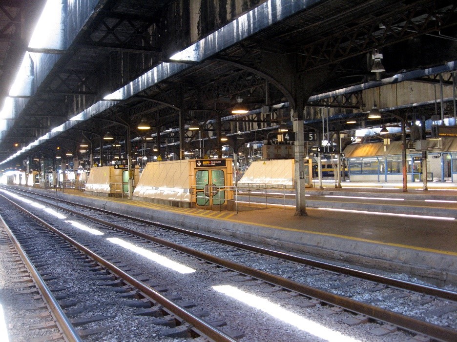 Empty train platforms at Union Station in Toronto.