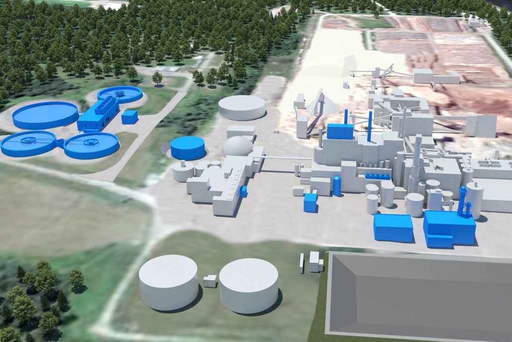 Aerial drawing of Northern Pulp Mill plans