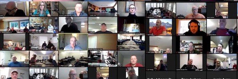 A collage of screen shots for the Unifor Pulp and Paper Caucus virtual meeting.