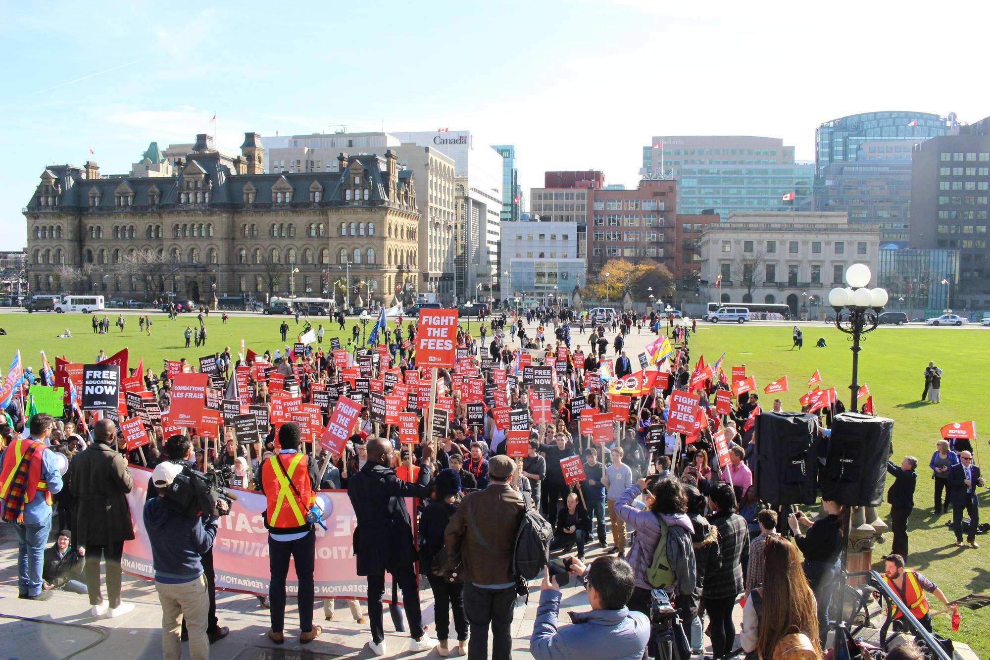 Labour activists at a rally on Parliment Hill in Ottawa.