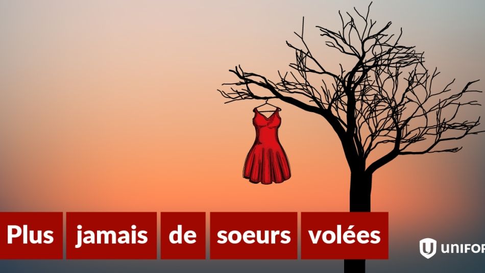 plus de sœurs volées, une robe rouge pend à un arbre mort