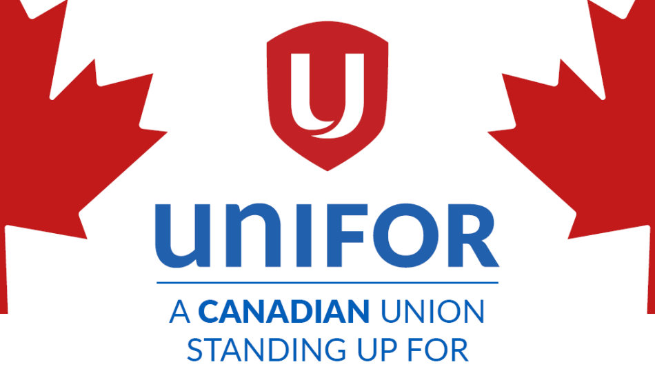 Unifor Logo with red maple leafs, A Canadian union standing up for Canadian workers