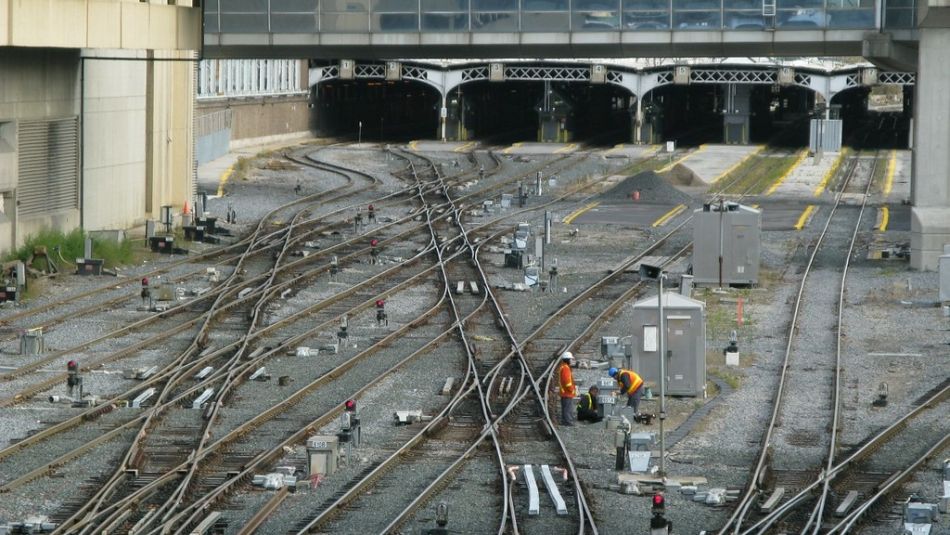 tracks at a rail yard