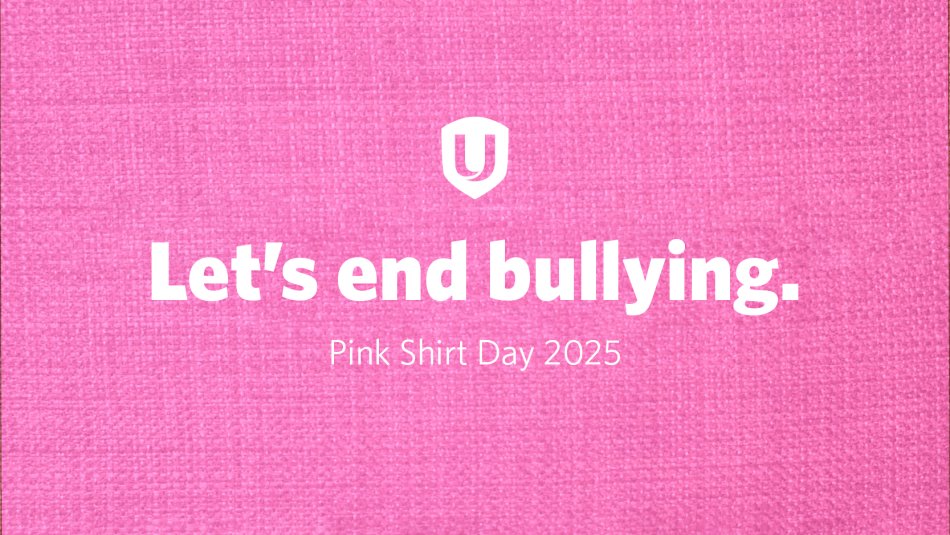 The statement "Let's End Bullying, Pink Shirt Day 2025" written on pink canvas background.