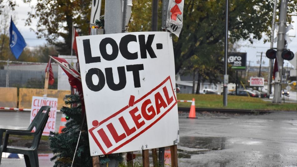 Locked out sign on the picket line.