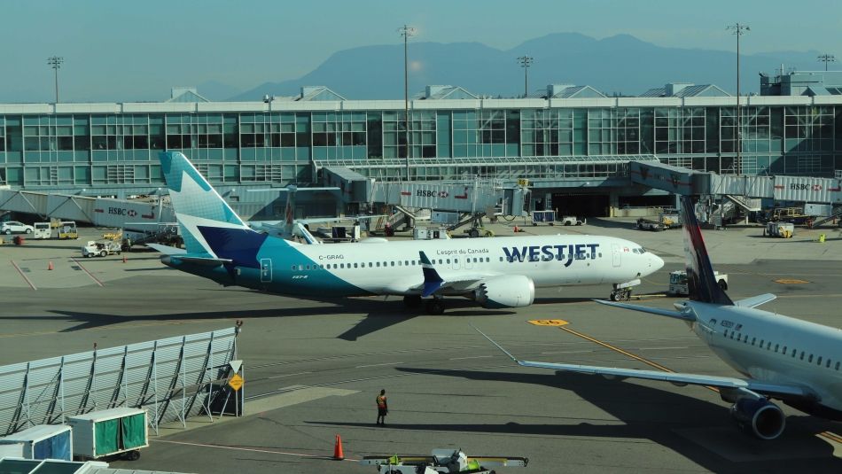 Westjet plane on the tarmac.