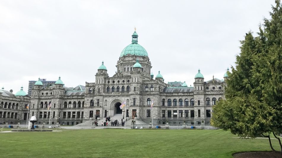 “Front of the B.C. legislature building and lawn.”