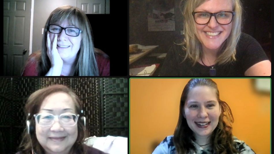 Four women in a Zoom meeting.