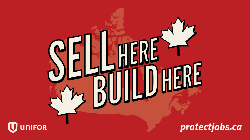 Unifor Sell Here Build Here logo