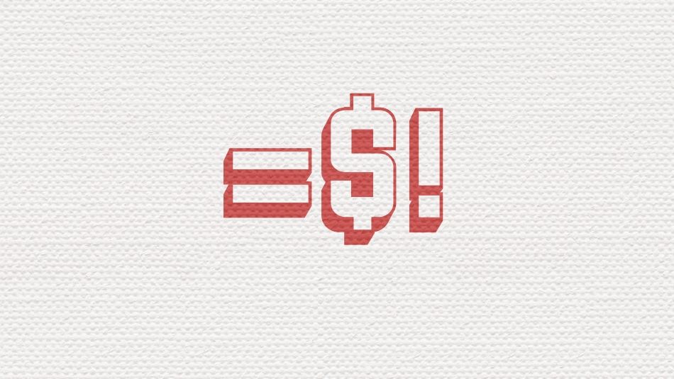 Equal Pay Now Trois symboles, un signe égal, un signe dollar et un point d'exclamation, signifiant Equal Pay Now (l'égalité salariale maintenant)