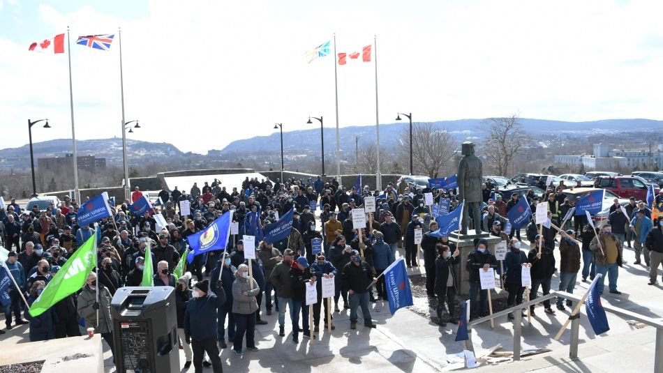 FFAW members holding a rally in St. John's.