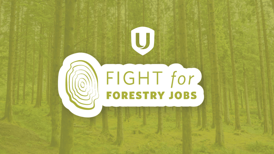 Unifor shield Fight for Forestry Jobs graphic