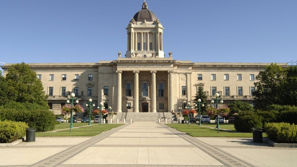 Exterior view of the Manitoba legislature building. 
