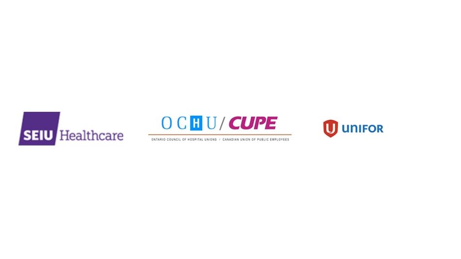 SEIU Logo, CUPE Logo and Unifor Logo